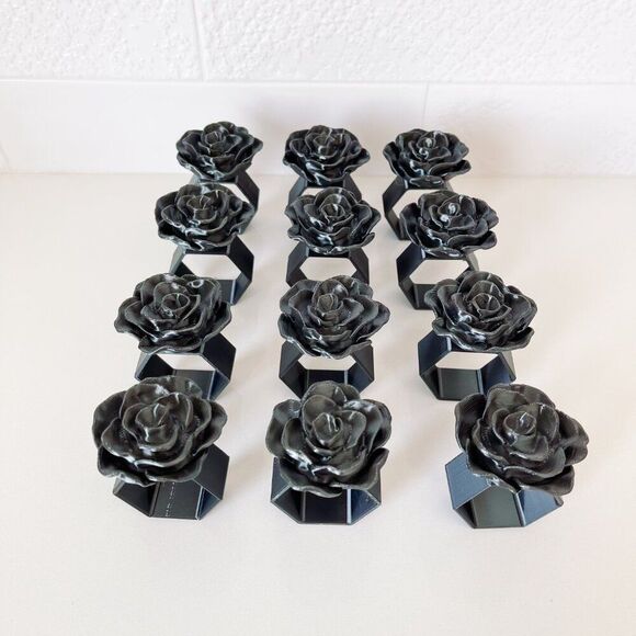 Elegant Rose Napkin Rings – Black Satin- Handmade - Wedding Party Event Planner - Picture 11 of 13